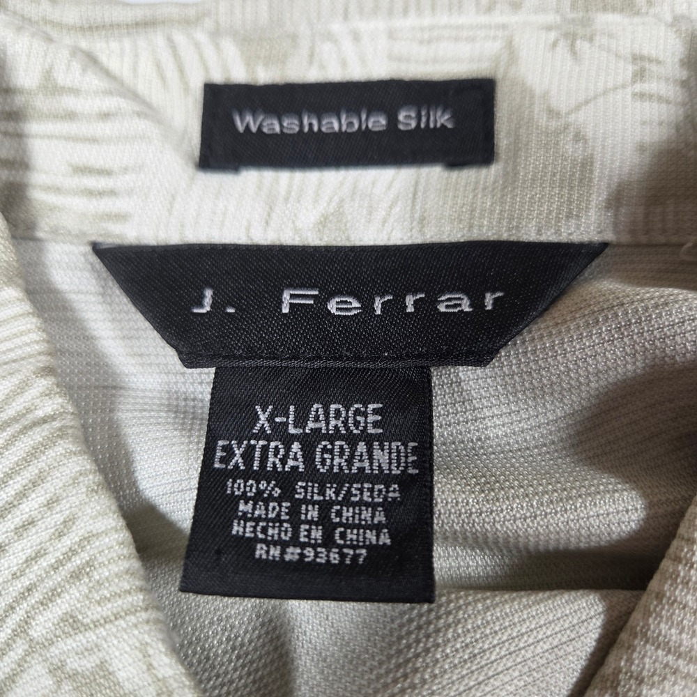 J. Ferrar Mens XL Washable Silk Button‎ Down Shirt Tan Beige Tropical Leaf Print - Picture 4 of 7